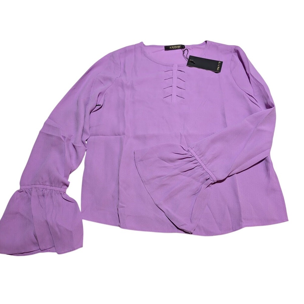 Supertrash Bell Sleeve Blouse Cutout Neck Long Sleeve Bright‎ Lilac Size 36 NEW